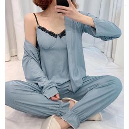 Women's Sleepwear Nightgown Three-piece Sexy Lace Home Service Pyjamas Women With Elastic Solid Colour Kimono Yukata Arrival