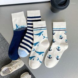 Women Socks Vintage Fashion For Men And Couples High Top Long Wear Ocean Whale Outside Ship Anchor Tube Soc