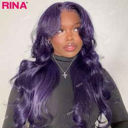 Synthetic Wigs Dark Purple Wear And Go Wig 4x6 Glueless Body Wave 13x4 Lace Front Wigs Human Hair Wig Purple Highlight Colour 13x4 Glueless Wigs 230822