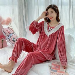 Women's Sleepwear Autumn 2PCS Casual Sleep Set Velvet Lady Pajamas Loose Shirt&pants Home Clothes Sweet Nightwear Pyjamas