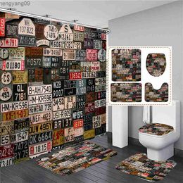 Shower Curtains Retro Old Car Industrial Print Shower Curtain Pedestal Rug Cover Non-slip Bath Mat Set Bathroom Decor Bathtub Curtains R230822