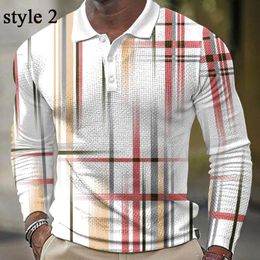 Men's Polos Long Sleeve 3D Print Pullover T Shirt Blouse Lapel Button Retro Graphic Mature Man Tops Spring Autumn Plaid Men Clothing 230821