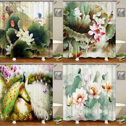 Shower Curtains Chinese Style Flowers Bird Scenery Waterproof Shower Curtain Bath Curtains 3d Printing Bathroom With Washable Cloth Screen R230822