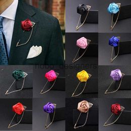 Men 's suit Flower Brooch Pins Fabric Ribbon Tie Pin 19Colors Solid Flower Brooches for Women Lapel Pin Men Suit Accessories x0822