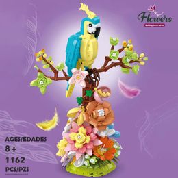 Blocks MOC Creative and Interesting City Animal Parrot Flower Bonsai Brick Home Decoration Ornament Children's Toy Gifts 230821