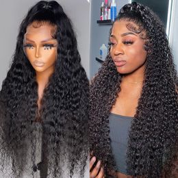 220%density Deep Wave Frontal Wig Brazilian Curly Human Hair Wigs for Women 13x6 HD Transparent Front Water Wave 360 Lace Frontal Wig