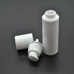 20pcs/lot 50ml Cylindrical Silver Edge Empty Cosmetic Packaging Container Plastic Emulsion Airless Pump Bottle Garrafas SPB103 Aglhh