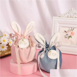 Party Favor Easter Cute Bunny Gift Packing Bags Veet Valentines Day Rabbit Chocolate Candy Wedding Birthday Jewelry Organizer Drop D Otzqv