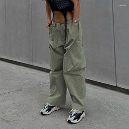 Women's Pants Green Cargo Women Sweatpant Summer Wide Leg Streetwear Y2k Vintage Pockets Loose Low Waist Trousers Clothing