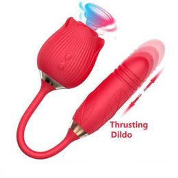 Massager 2 in 1 Red Purple Pink Rose Vibrators Thrusting Dildo Extended Clitoral Sucking Licking Adult Vibrator for Women