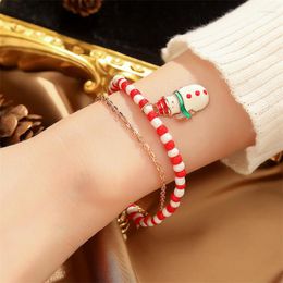 Charm Bracelets 2023 Simple Red Bead For Women Christmas Classical Snowman Wreath Crutch Pendant Bracelet Xmas Gifts Girls