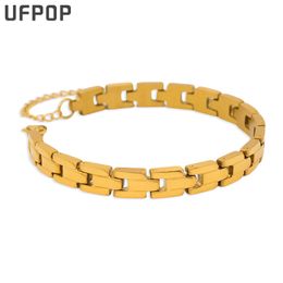 Charm Bracelets 316l Stainless Steel Watchband Bracelet Vintage Fashion Metal Gold Colour Waterproof Jewellery 230821