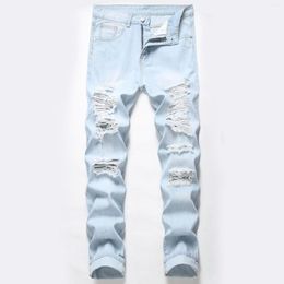 Men's Jeans 2023 Knee Holes Denim Pants Long Light Blue Streetwear Male Fashion Ripped Large Size Pantalon Homme