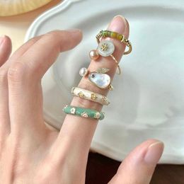 Cluster Rings Elegant Little Simulated Pearl Ring Vintage Adjustable Women Finger Geometric Handmade Jewellery Party Gift For Girl