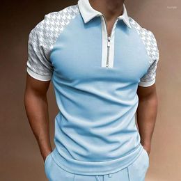 Men's Polos Summer Patchwork Short Sleeve Polo Shirt Men Casual Slim Lapel Zipper Cardigan Breathable 2023 Fashion Clothes