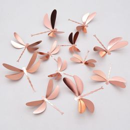 Wall Stickers 3D Imitation Dragonfly Sticker Wedding Party Decoration PVC Metal Texture Gold Silver Butterfly Home Decor 230822