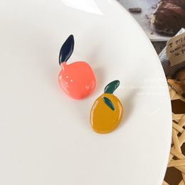 Stud Earrings Candy Colour Fashion Cute Drop Glaze Peach Fruit For Women Girl Simple Delicate Geometric Asymmetric