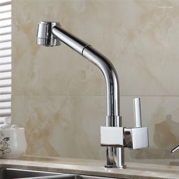 Kitchen Faucets Chrome Silver Brass Sink Faucet Tall Pull Out Spray Single Lever Deck Cold Mixer Water Tap GYD-5104LKitchen