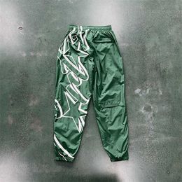 Star Ustic Megashuku Pants Men's Nylon Joggers Shiny Black Grey Green Letter Embroidery Running Sportpants