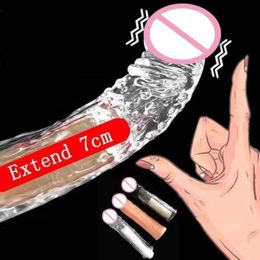 Massager Silicone Penis Enlargement 18cm Reusable Extender Sleeve Delay Ejaculation Crystal Lasting for Man