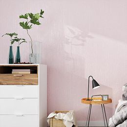 Wallpapers Modern Solid Colour White Beige Pink Non-woven Wallpaper Roll For Bedroom Living Room Background Wall Self-adhesive Aluminium Film