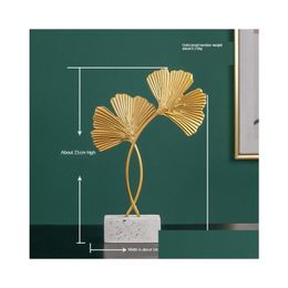 Mirrors Golden Iron Ginkgo Leaf Ornaments Creative Home Tv Desktop Wine Cabinet Decoration Model With Marble Base Console Drop Deliv Ot5En