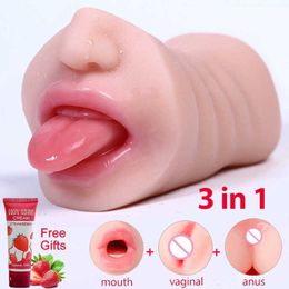 Massager Male Masturbator 3 in Realistic Vagina Men Blowjob Masturbation No Vibrator Adults Tool for