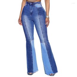 Women's Jeans High Waist Stretch Boot Cut For Women Fashion Two Color Stitching Denim Flared Pants Casual Female Trousers S-3XL