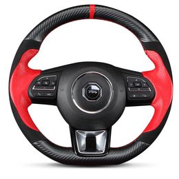 Black Red Leather Black Carbon Fibre DIY Car Steering Wheel Cover for MG MG6 GS MG3 ZS284S