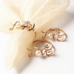 Table Napkin 2Pcs Valentines Love Metal Ring Rhinestone Serviette Buckle Holder Decor T21C