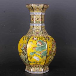 Vases Large size 32cmQing Qianlong painted gold enamel Colourful flowers and birds hexagonal vase antique porcelain home furnishin x0821