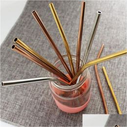 Drinking Straws Rose Gold Metal Sts Reusable Colorf Stainless Steel St Juice Party Bar Accessorie Za5268 Drop Delivery Home Garden Kit Dhscu