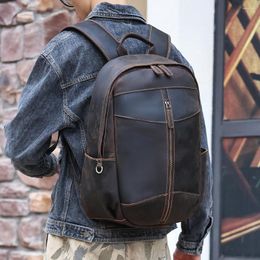 Backpack Genuine Leather Men's Outdoor Leisure Personality Crazy Horse Retro Business Computer