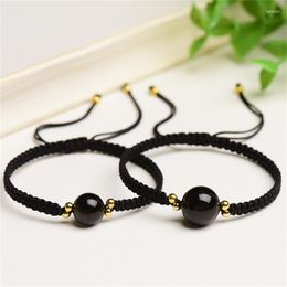 Charm Bracelets Natural Black Obsidian Couple Bracelet Hand-woven Adjustable Wristband Bangles Perfect Valentine's Day Gift