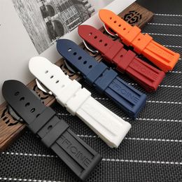 Silicone Rubber Watchband 22mm 24mm 26mm Black Blue Red Orange white watch band For Panerai Strap with logo CJ191225280D