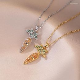 Pendant Necklaces Golden Carrot Necklace Cubic Zirconia Orange Vegetable For Women Funny Radish Luxury Collar Stainless Steel Accessories