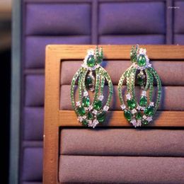 Stud Earrings Green Leaf For Women Fine Jewelry Luxury Elegant Delicate Gift 925Sterling Silver With Cubic Zircon