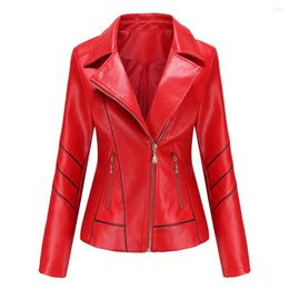 Women's Leather Casual Lapel Slim Fashion Zipper Short Coat Outerwear Retro Motorcycle Jackets 2023 Autumn Women PU Jacket