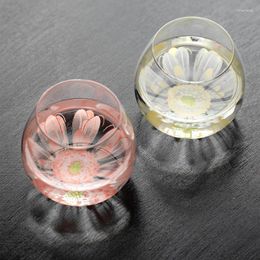 Wine Glasses 4 Pcs/Set 400ml Home Office High-capacity Glass Cup Circular Transparent Painting Romantic Cherry Blossom Drinking Mug Tumbler