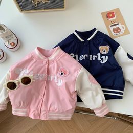 Jackets Children Baseball Jacket 0-6Years Toddler Kids Boy Girl Long Sleeve Cartoon Bear Pattern Sportswear Coat Active Spring Clothes 230818