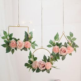 Decorative Flowers Nordic Upscale Artificial Wall Hanging Metal Ring Garland Wedding Decoration Wreath For Home El Window Door Display