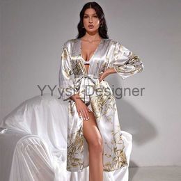 Summer Sexy Lady Silk Night Gown Mid-sleeve Long Lace-up Bathrobe Dressing Gown Fashion Thin Homewear Satin Robes for Women x0822