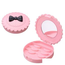 Storage Boxes Bins New Flower Lovely False Eyelash Box Makeup Cosmetic With Mirror Case Organiser Bownot Beauty Comestics Tool Plast Dhiew