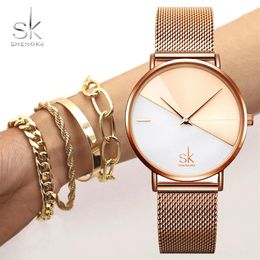 Shengke SK Women Bracelet Watch Set Leather Wrist Watch Vintage Lady Watch Irregular Clock Mujer Bayan Kol Saati Montre Feminino2608