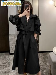 Women's Suits Blazers Turn Down Collar V Neck Double Breasted Trench Coat Women Winter Clothes Women with Belt Korean Style Casual Slim Windbreaker 230821