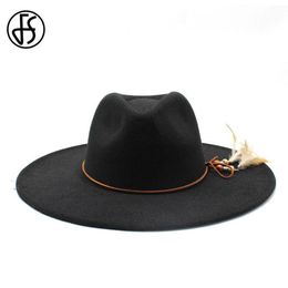 Wide Brim Hats FS British Style Winter 9 5CM Hat Solid Big Wool Black Fedoras Cap Men Women Panama Jazz Sombreros De Hombre2396