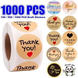 Kraft Paper Thank You Stickers with Red Heart Handmade Labels Sticker for Business Envelope Sealing Stationery Sticker
