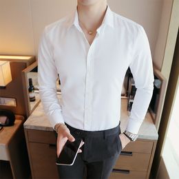 Men's Casual Shirts Men White Dress Slim Fit Good Quality Male Long Sleeves Business Spring Solid Colour 5XL 230822