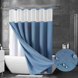 Shower Curtains Double Layer Shower Curtain Waterproof Linen Bath Curtain Liner for Bathroom Bathtub Bathing Cover with Silver Metal R230829