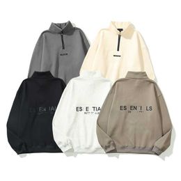 FOG Essentislas Double Thread Back Solid Silicone Print Half Zipper 2023 New Plush Sweater Fashion Men